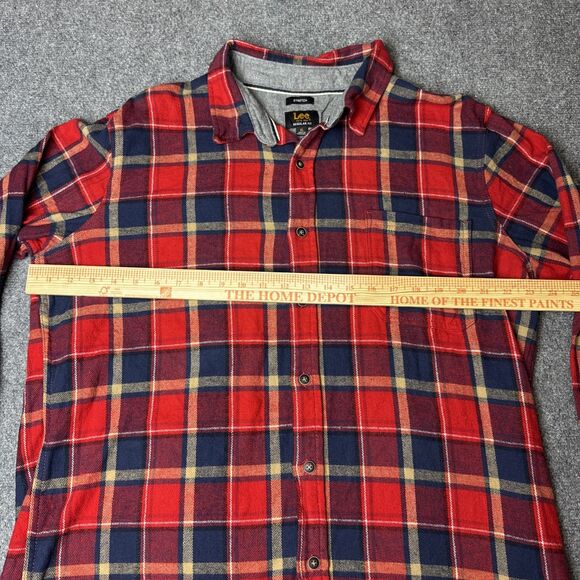 Lee Flannel Shirt Regular Fit Heavy Mens XL Red Blue Long Sleeve Button Cotton - Picture 6 of 6